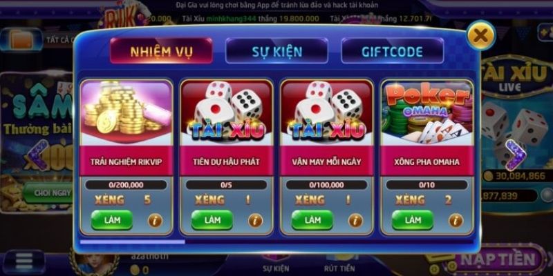 Khuyến Mãi RIKVIP 3 Hoàn thành nhiệm vụ nhận xèng vàng