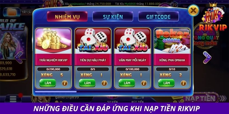 Nạp Tiền RIKVIP - Quy Trình Thực Hiện An Toàn, Minh Bạch 2 Những điều cần đáp ứng khi nạp tiền RIKVIP